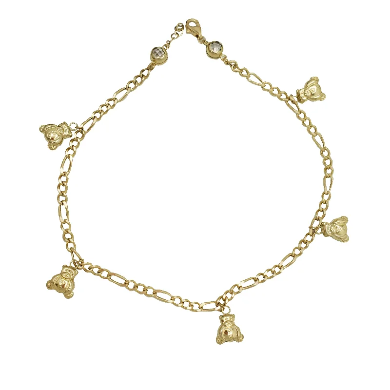 Designer Diamond Bracelets-Zirconia Bear Figaro Anklet Bracelet (14K)