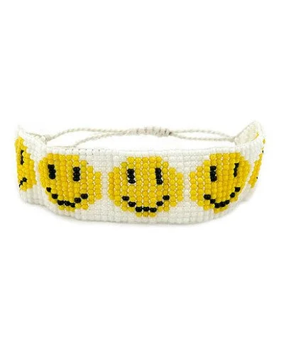 Handcrafted Beaded Bracelets-Smiley Beaded Bracelet - White