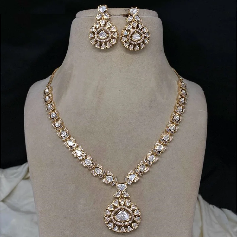 Romantic Heart Necklace-Amoliya Jewels Gold Plated Kundan Stone Necklace Set