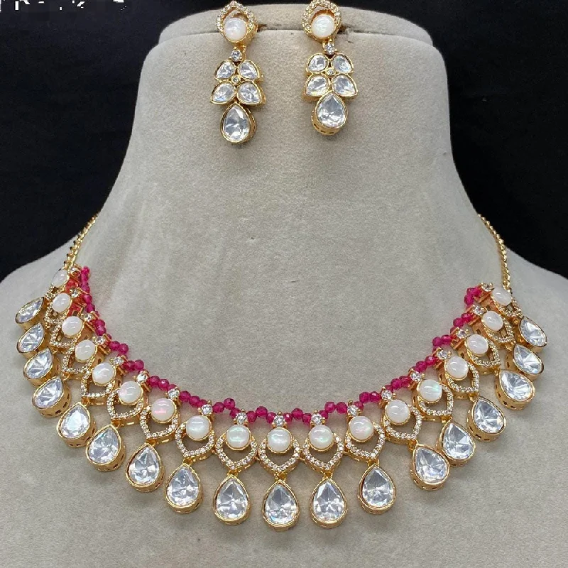 Art Nouveau Necklace-Shagna Gold  Plated Polki  Kundan Necklace Set