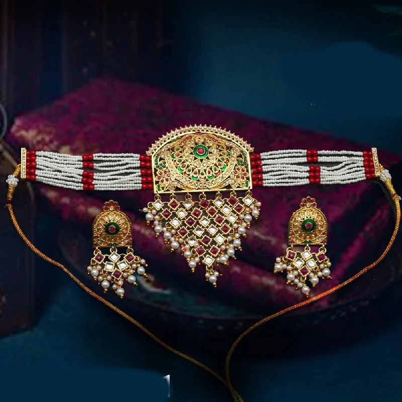 Vintage Pearl Necklace-SP Jewellery Meenakari & Kundan Stone Choker Necklace Set