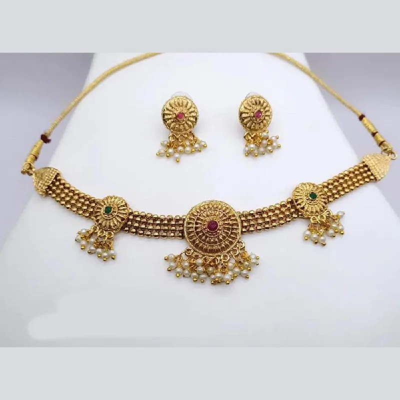 Heart Shaped Silver Necklace-Manisha Jewellery Gold Plated Pota Stone And Pearls Choker Necklace Set