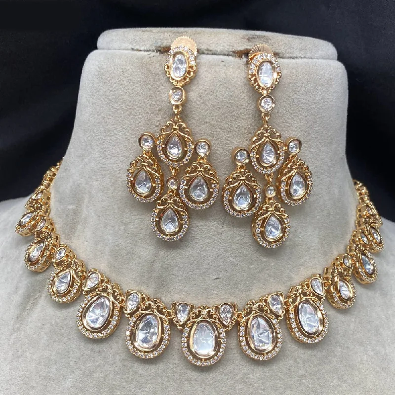 Personalized Gold Necklace-Amoliya Jewels Gold Plated Polki Kundan Necklace Set