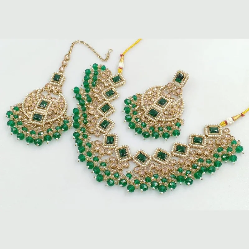 Modern Gold Necklace-Manisha Jewellery Gold Plated Crystal Stone And Beads Necklace Set