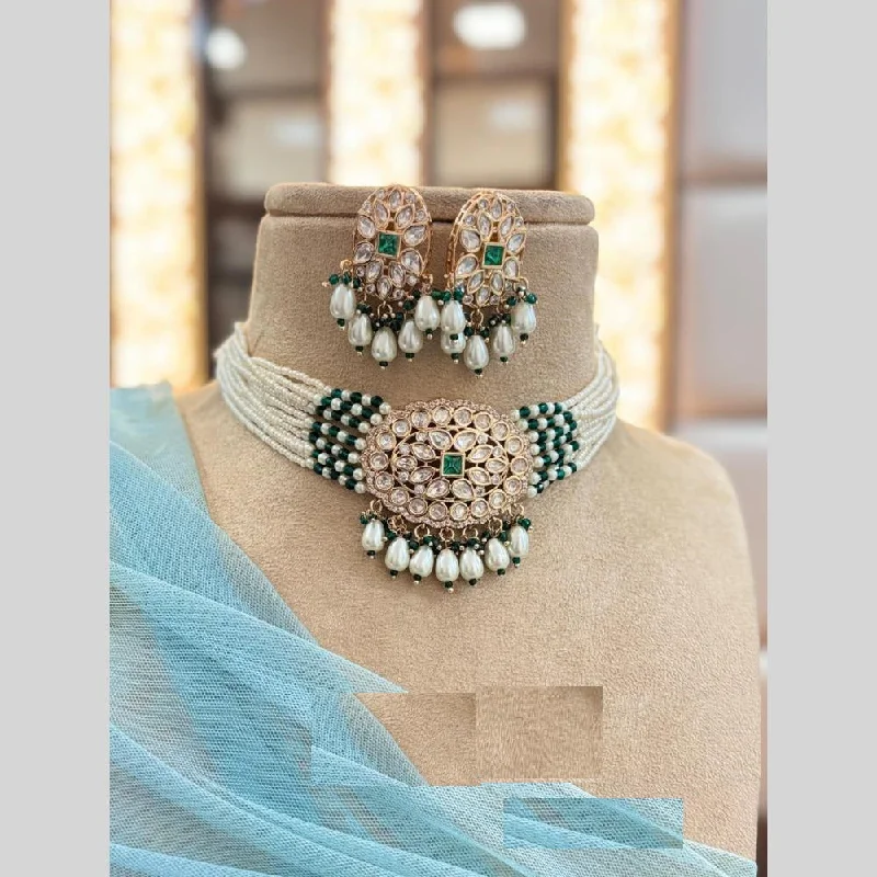 Silver Gemstone Necklace-Jewel Addiction Gold Plated Polki Kundan And Beads Choker Necklace Set