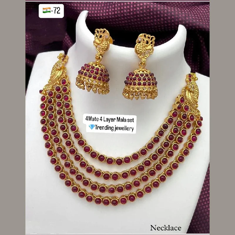 Statement Necklace for Weddings-FS Collection Gold Plated Pota Stone Multi Layer Necklace Set