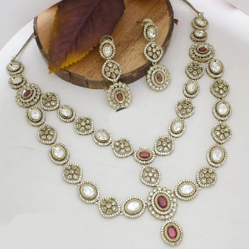 Designer Gold Necklace-Manisha Jewellery Gold Plated Austrian Stone Double Layer Necklace Set