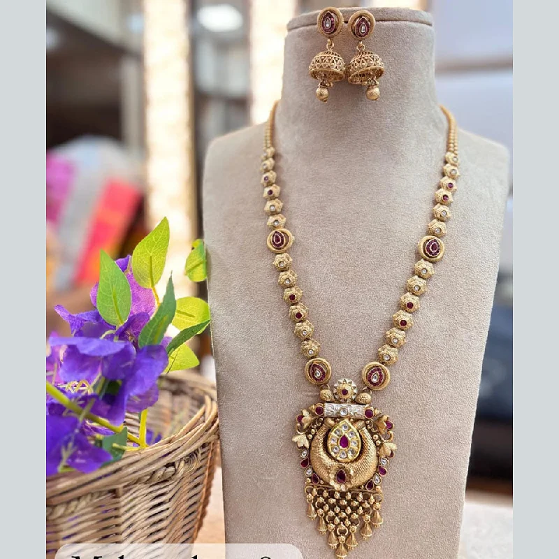 Colorful Glass Necklace-Jewel Addiction Gold Plated Pota Stone And Meenakari Long Necklace Set