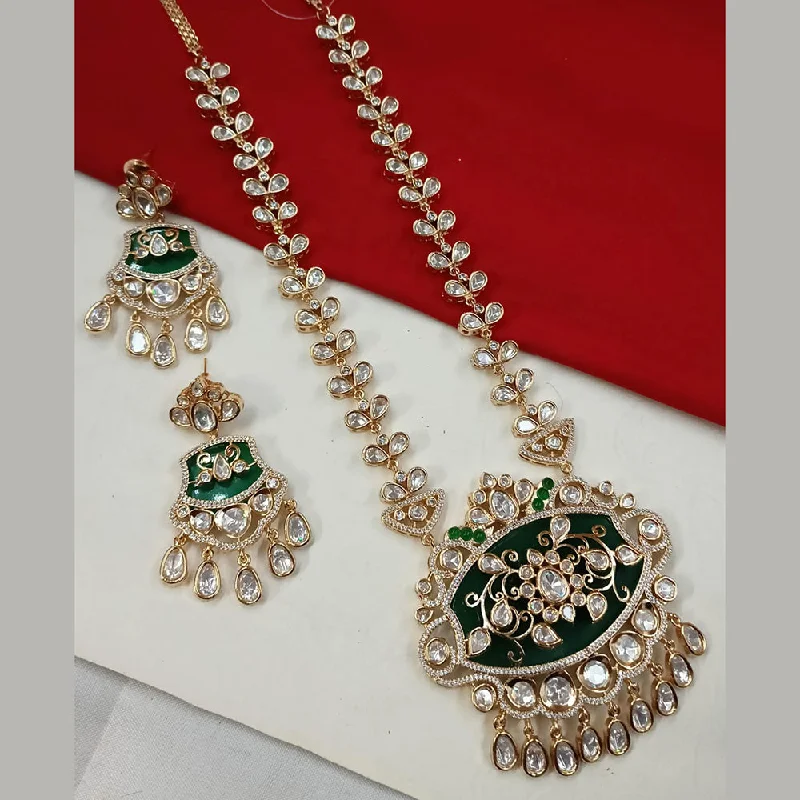 Gold Choker Necklace for Women-Padmawati Bangles Gold Plated Polki Kundan And Pearls Long Necklace Set