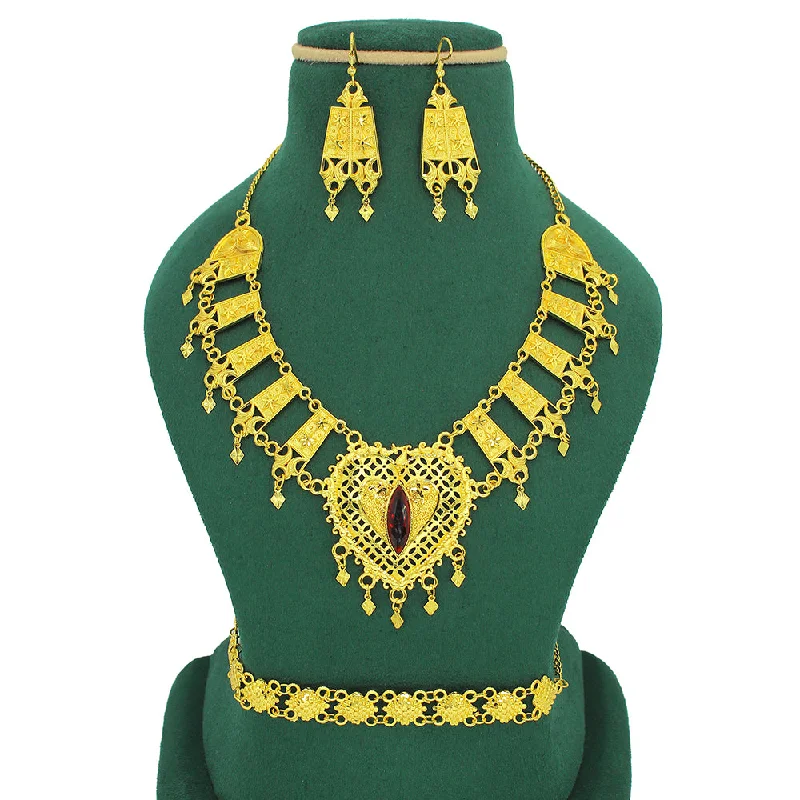 Classy Silver Necklace-Mahavir Forming Look Gold Plated Long Necklace Set