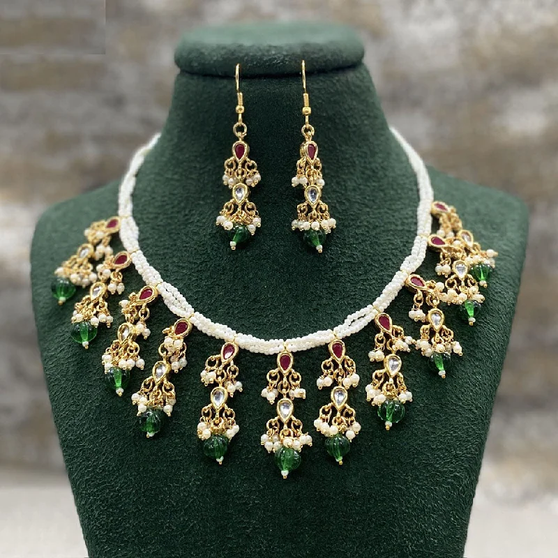 Simple Gemstone Necklace-Amoliya Jewels Gold Plated Kundan Stone And Pearls Necklace Set