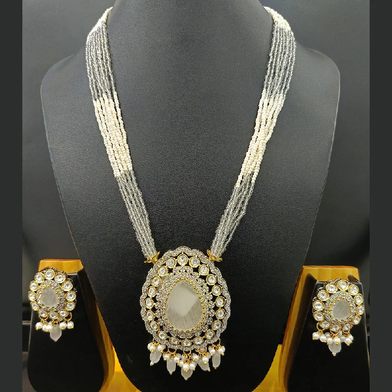 Unique Designer Necklace-Jain Jewellers Gold Plated Polki Kundan And Pearls Long Necklace Set