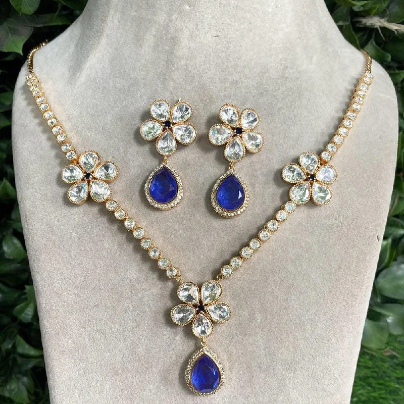 Fashionable Heart Pendant Necklace-Shagna Gold Plated Polki Kundan Necklace Set