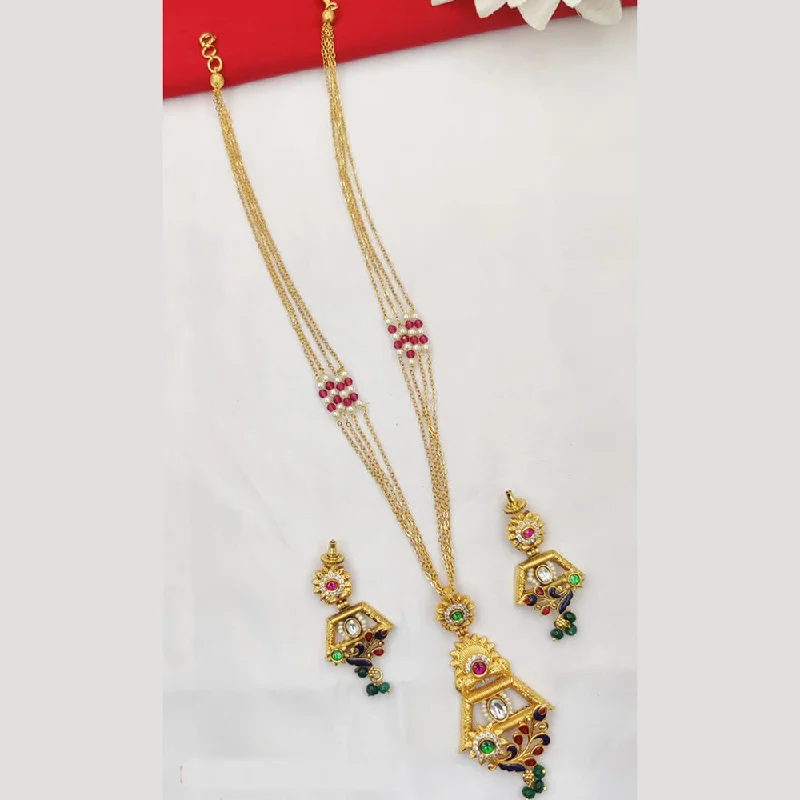 Luxury Diamond Necklace-Fancyla Gold Plated Kundan Stone And Pearls Long Necklace Set