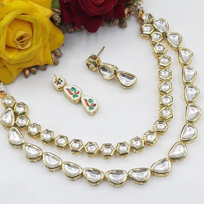 Personalized Gold Necklace-SNERA Gold Plated Kundan Stone Necklace Set