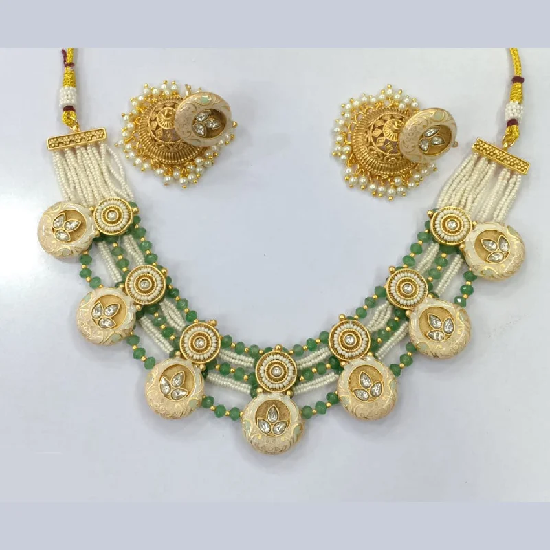 Sterling Silver Necklace-JCM Gold Plated Crystal Stone And Pearls Meenakari Necklace Set