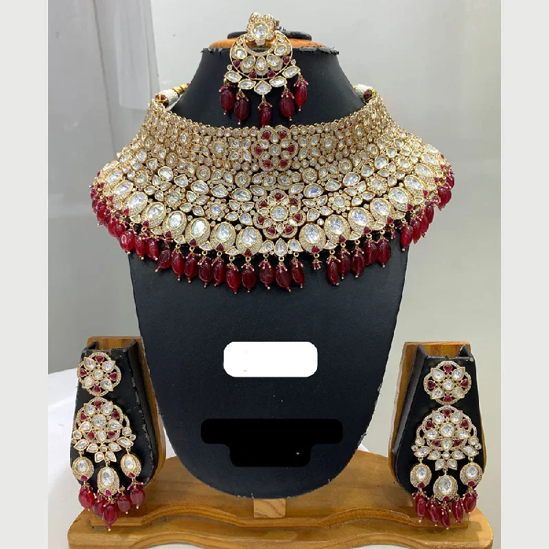 Statement Necklace for Weddings-Jain Jewellers Gold Plated Polki Kundan Stone And Pearls Choker Necklace Set