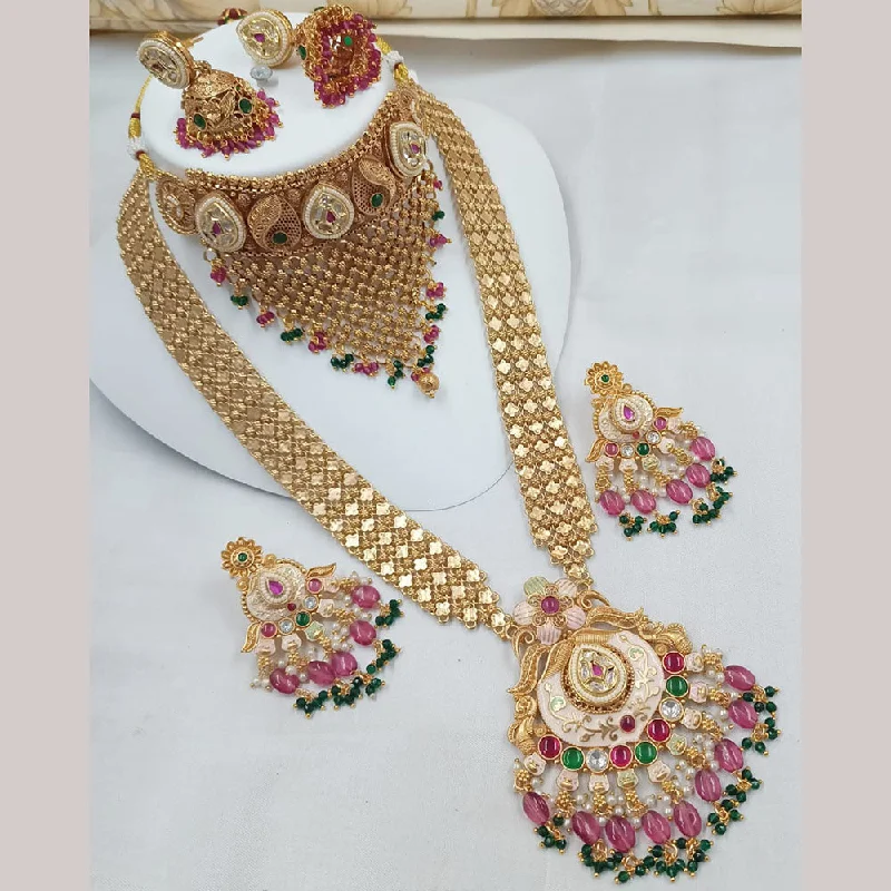 Gold Heart Necklace-Padmawati Bangles Gold Plated Kundan Stone And Meenakari Double Necklace Set