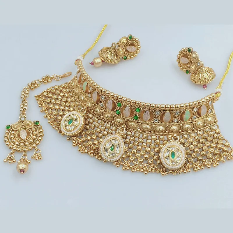 Custom Birthstone Necklace-JCM Gold Plated Kundan Stone And Meenakari Choker Necklace Set