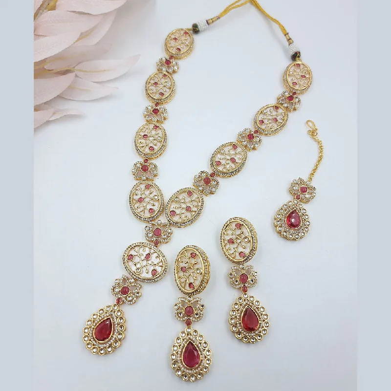 Elegant Gold Leaf Necklace-JCM Gold Plated Kundan Stone And Austrian Necklace Set