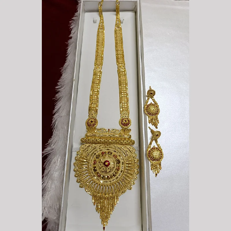 Trendy Gold Pendant Necklace-Pari Art Jewellery Forming Long Necklace Set