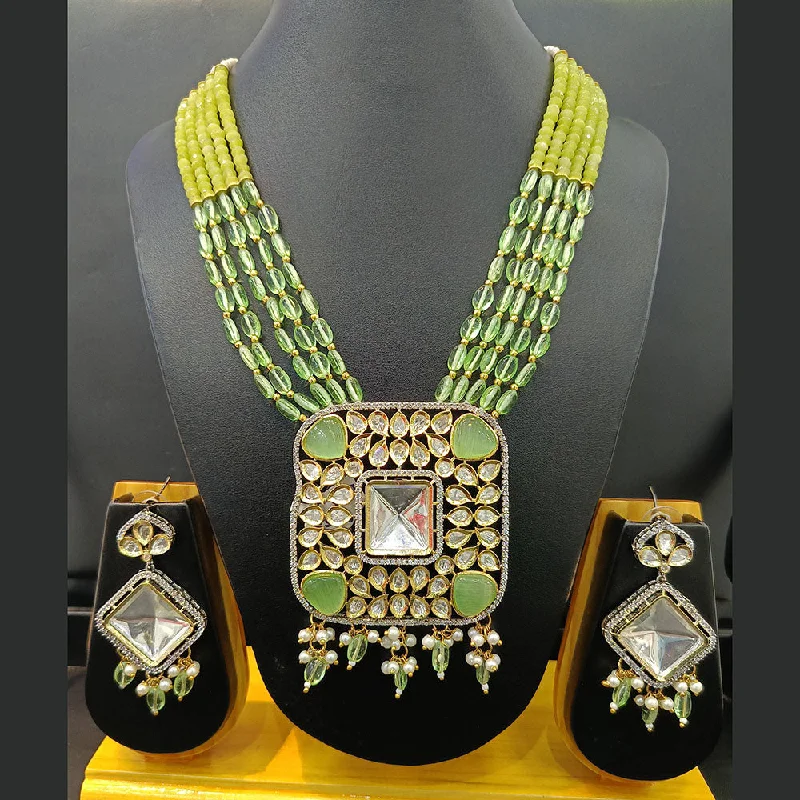 Fashionable Crystal Necklace-Jain Jewellers Gold Plated Polki Kundan Long Necklace Set