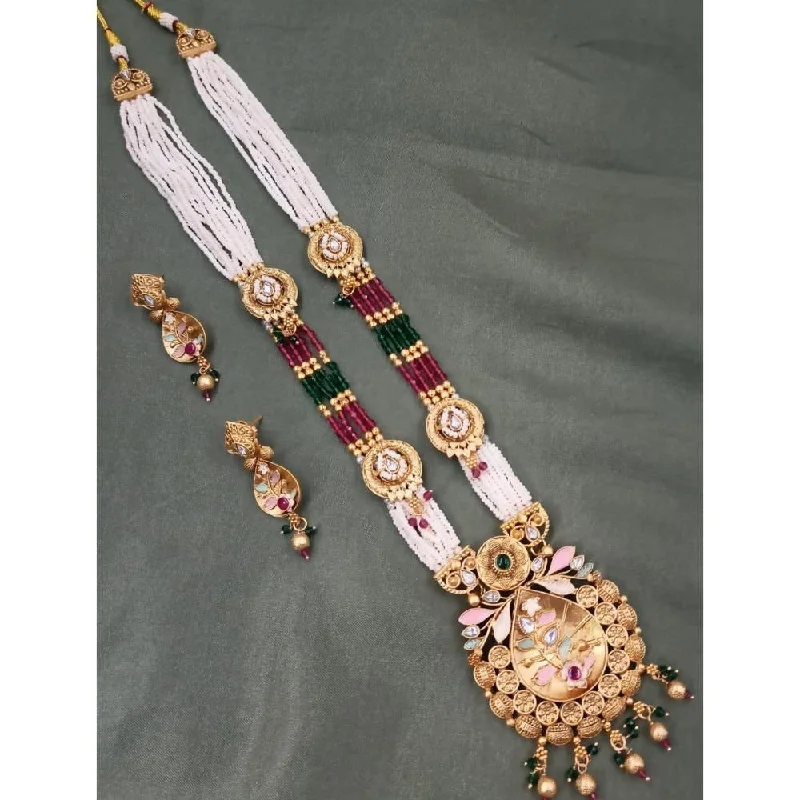 Simple Diamond Necklace-Akruti Collection Gold Plated Kundan Stone Meenakari Pearls Long Necklace Set