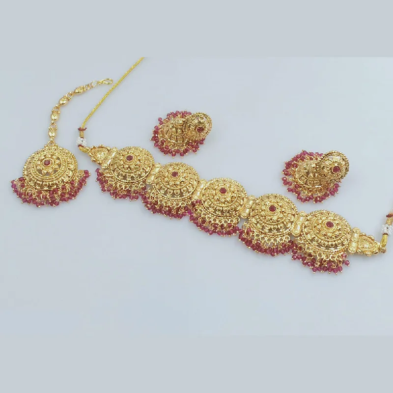 Diamond and Pearl Necklace-Rajwadi Collection Gold Plated Pota Stone Choker Necklace Set