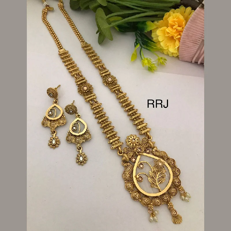 Vintage Crystal Necklace-FS Collection Gold Plated Pota Stone And Pearls Necklace Set