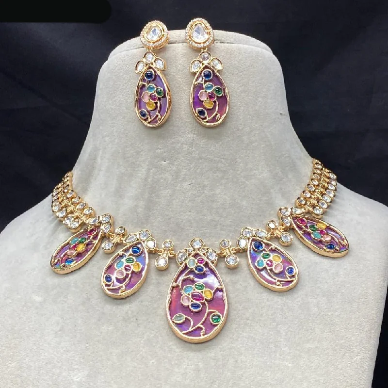 Choker Necklace for Women-Amoliya Jewels Gold   Plated  Polki Kundan  Necklace Set