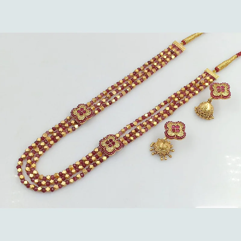 Elegant CZ Necklace-Rani Sati Jewels Gold Plated Pota Beads Long Necklace Set