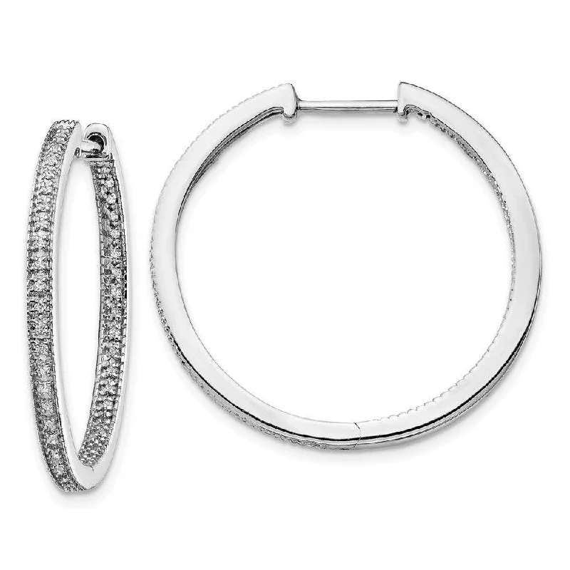 Glamorous Drop Earrings-14K White Gold Polished Diamond In and Out Hinged Hoop Earrings