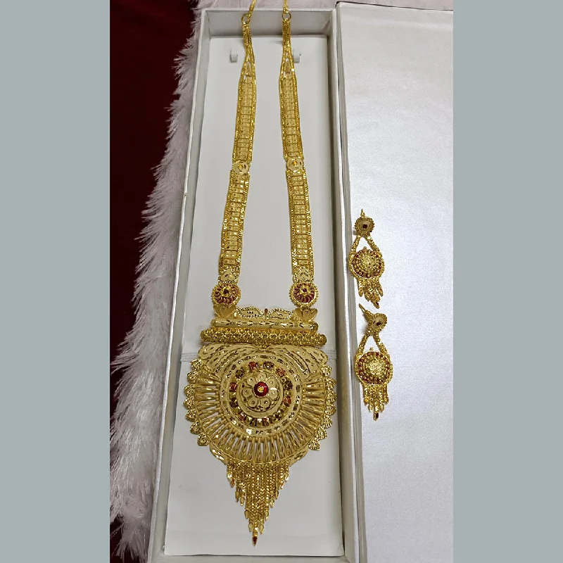 Gold Necklace with Gemstones-Pari Art Jewellery Forming Long Necklace Set