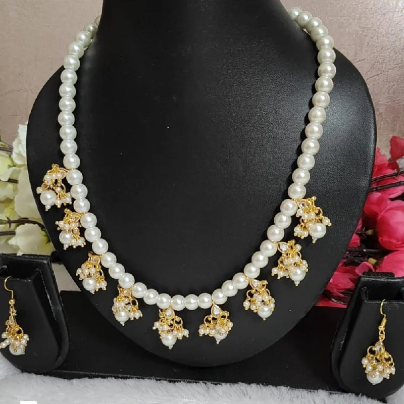 Personalized Silver Necklace-SNERA  Gold Plated Kundan Stone And Pearl Necklace Set