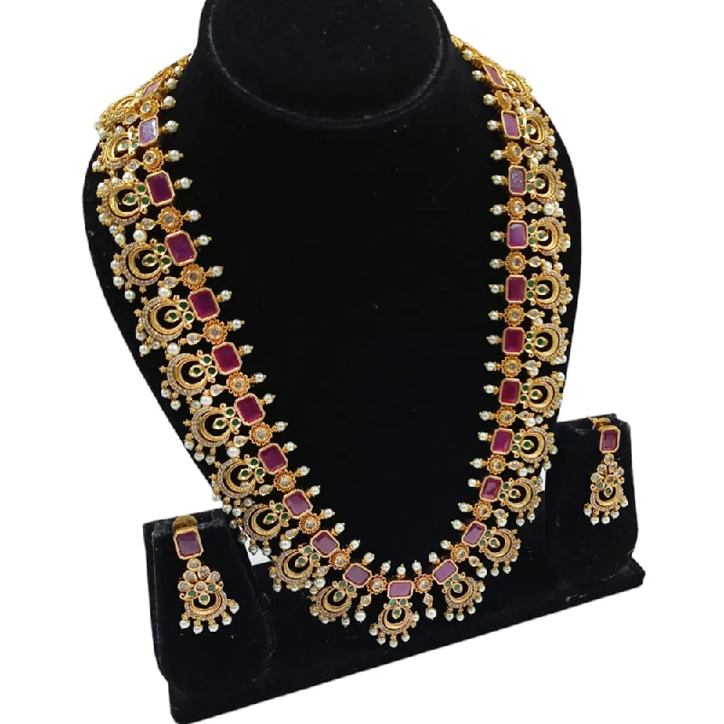 Statement Necklace for Weddings-Padmawati Bangles Gold Plated Crystal Stone Long Necklace Set