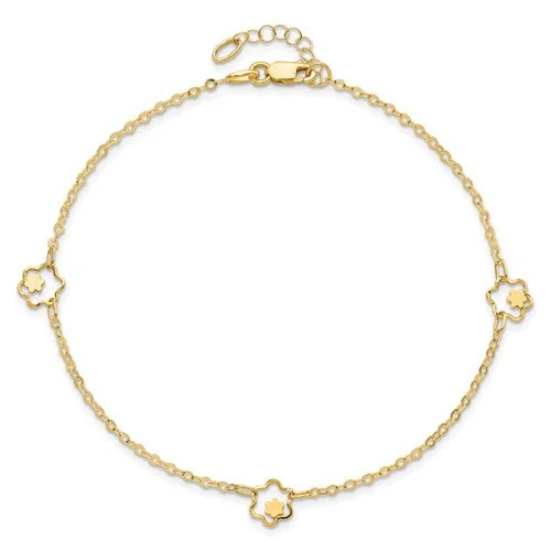 Adjustable Silver Bracelets-Flower Anklet Bracelet (14K)