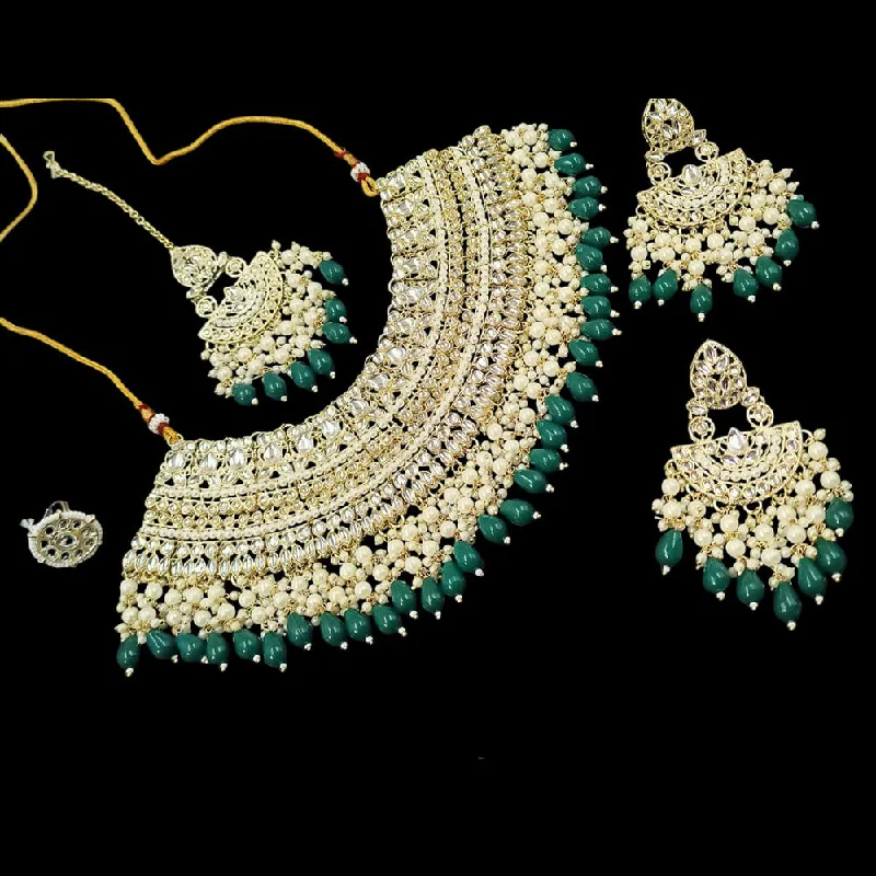 Silver and Gold Necklace-SNERA  Gold Plated  Kundan Stone & Pearls  Necklace Set