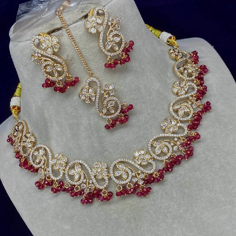 Dainty Silver Necklace-Amoliya Jewels Gold Plated Polki Kundan Choker Necklace Set