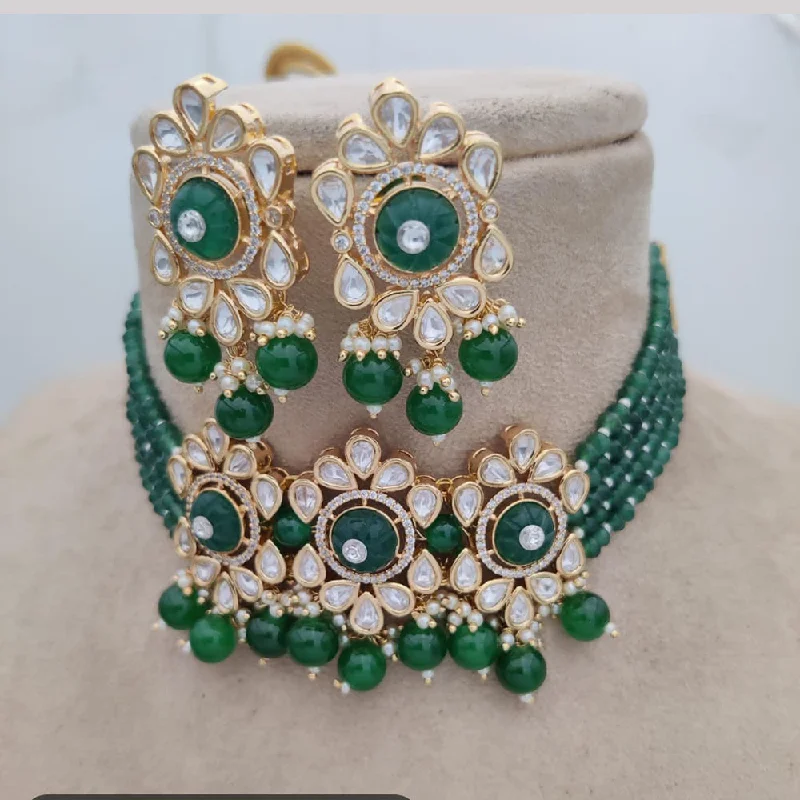 Luxury Custom Necklace-Jewel Addiction Gold Plated Polki Kundan And Beads Choker Necklace Set