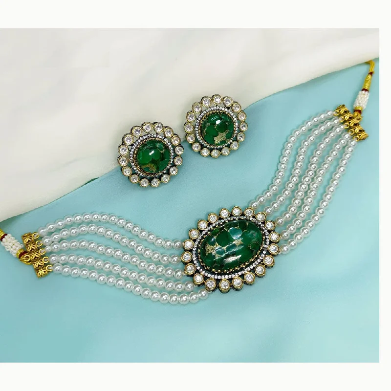 Simple Bar Necklace-Amoliya Jewels Gold Plated Kundan Stone And Pearls Choker Necklace Set