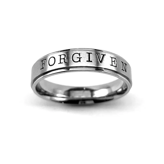 Elegant Sapphire Ring-Forgiven Hand Stamped Stainless Steel Band Ring