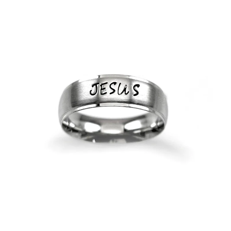 Unique Men's Ring-Jesus Hand Stamped Wide Band Ring