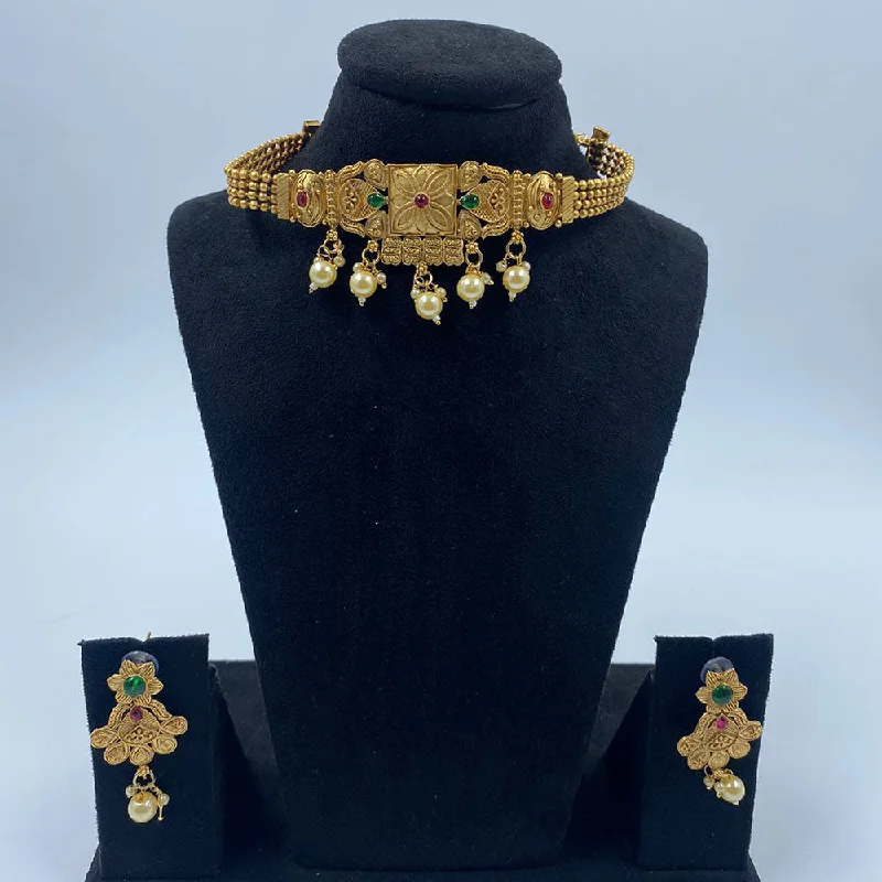 Large Statement Necklace-The Fashion Jewels Gold Plated Pota Stone And Pearl Choker Necklace Set