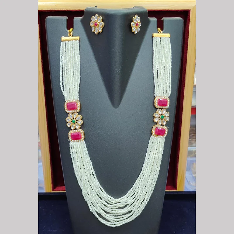 Statement Necklaces for Parties-Pooja Bangles Gold Plated And Pearl Long Necklace Set