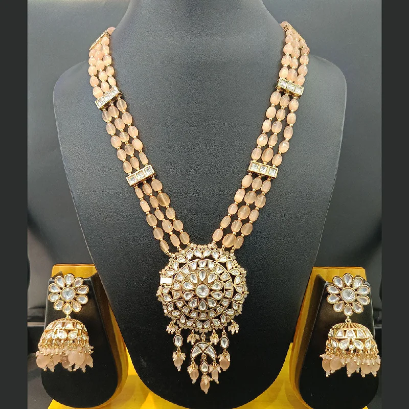 Silver Rope Necklace-Jain Jewellers Gold Plated Polki Kundan And Pearls Long Necklace Set