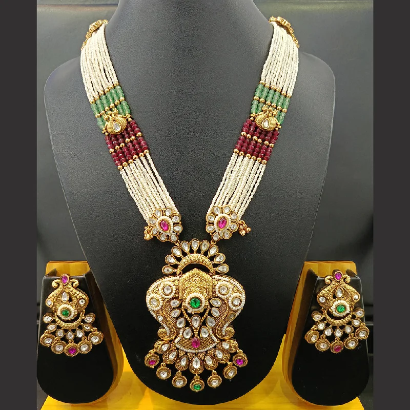 Simple Diamond Pendant Necklace-Jain Jewellers Gold Plated Kundan Stone And Pearl Long Necklace Set