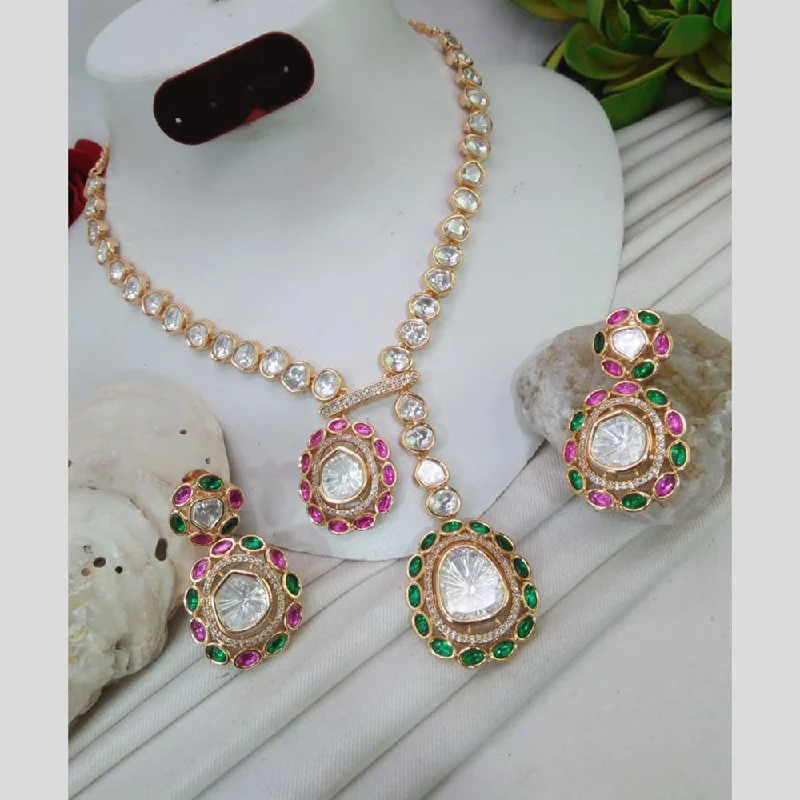 Fancy Choker Necklace-Everlasting Quality Jewels Gold Plated Polki Kundan Necklace Set