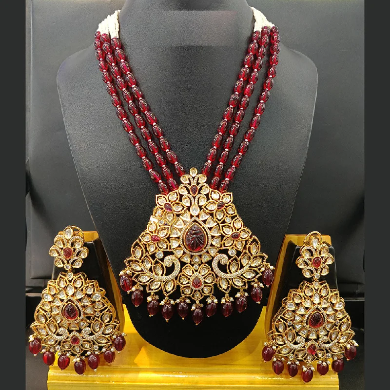 Statement Chunky Necklace-Jain Jewellers Gold Plated Polki Kundan And Pearls Long Necklace Set