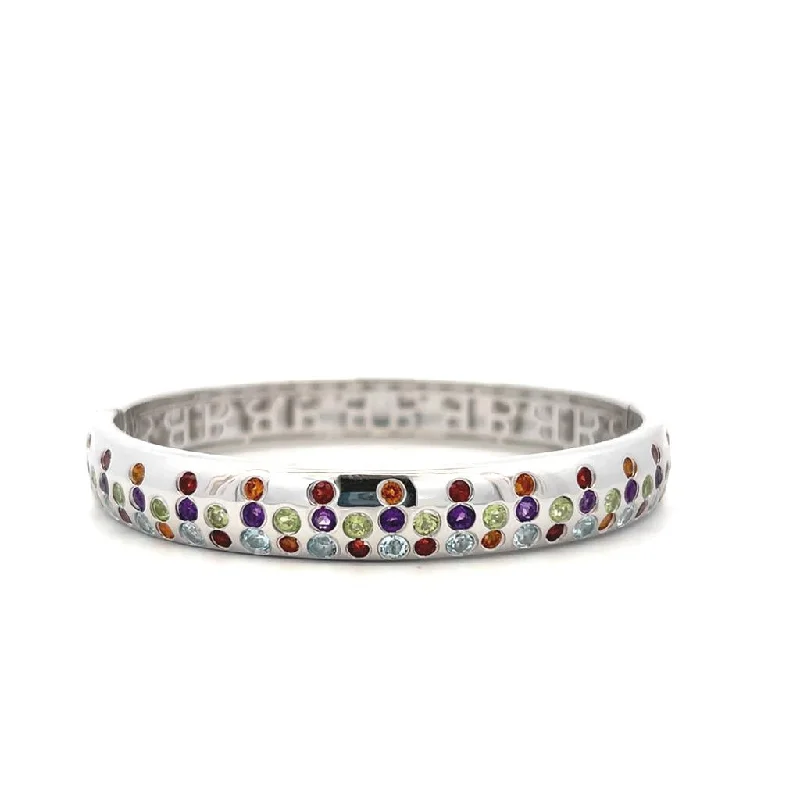 Polished Silver Bangles-Sterling Silver Multi Gemstone Bangle Bracelet by Samuel B.