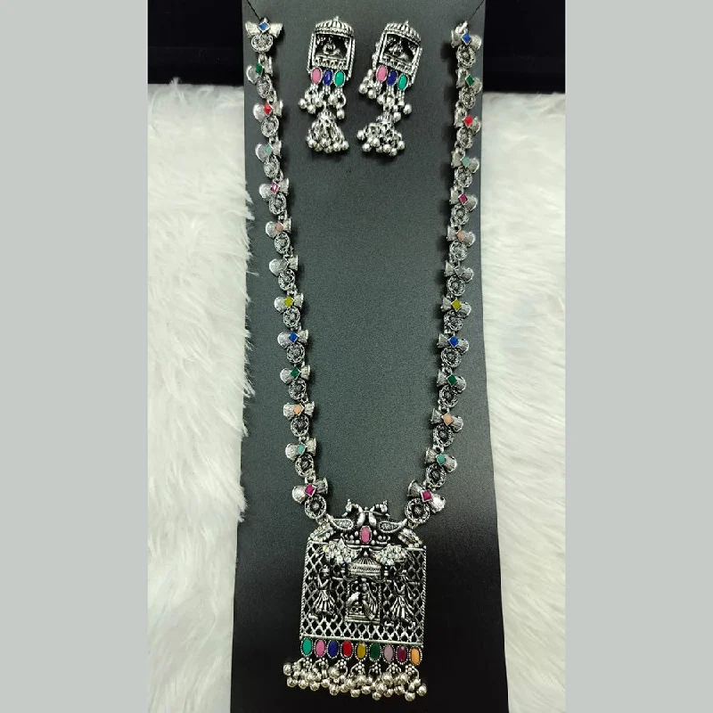 Multi-Strand Necklace-Manisha Jewellery Oxidised Plated Pota Stone Long Necklace Set